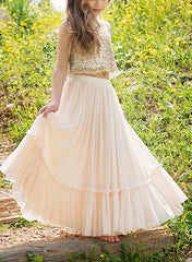 A-Line/Princess Scoop Flower Girl Dresses With Sequins