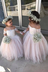 A-Line/Princess Sheer Neck Tulle Flower Girl Dresses with Applique