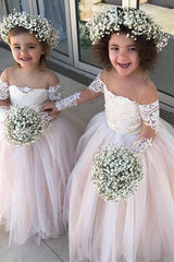 A-Line/Princess Sheer Neck Tulle Flower Girl Dresses with Applique