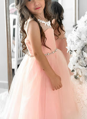 A-Line/Princess Tulle Flower Girl Dresses With Pleated