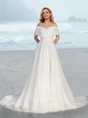 A-Line/Princess Off-the-Shoulder Floor-Length Wedding Dress