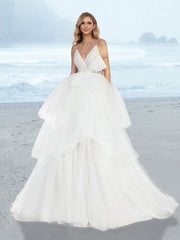 A-Line/Princess V-Neck Floor-Length Wedding Dress