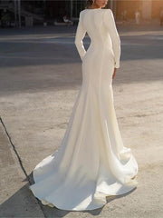 Mermaid/Trumpet V-Neck Long Sleeves Floor-Length Wedding Dresses with Beading