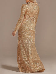Trumpet/Mermaid V-Neck Long Sleeves  Prom Evening Dresses with Sequin