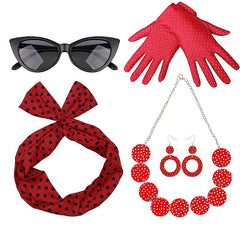 1950s Cosplay Costume Gloves Necklace Earrings Accesories Set