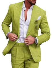 Men's Tailored Fit Single Breasted Two-buttons 2 Pieces Solid Colored Linen Suits