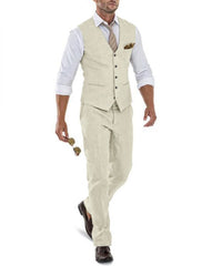 Men's Tailored Fit Single Breasted 2 Pieces Solid Colored Linen Suits