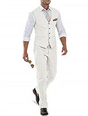Men's Tailored Fit Single Breasted 2 Pieces Solid Colored Linen Suits