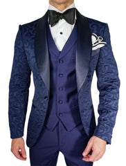 Men's Tailored Fit Single Breasted Two-buttons 3 Pieces Floral Jacquard Wedding Suits