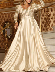 A-Line/Princess V-Neck Long sleeves Prom Evening Dresses with Sequins