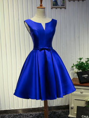 A-Line/Princess V-Neck Satin Sleeveless Cocktail Party Dresses with Ruffles