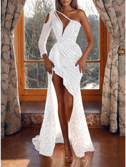 Sheath/Column One-Shoulder Floor-length Long Prom Dresses With Sequins