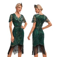 1920s The Great Gatsby Outfit Sheath/Column V-Neck Sequins Vintage Dresses