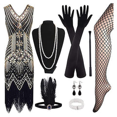 1920s The Great Gatsby Outfit Sheath/Column V-Neck Sequins Vintage Dresses