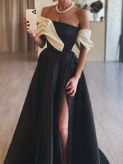 A-Line/Princess Strapless Sleeveless Floor-length Long Formal Evening Dresses with Split Side