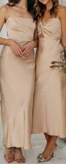 Sheath/Column Spaghetti Straps Ankle-length Long Bridesmaid Dresses