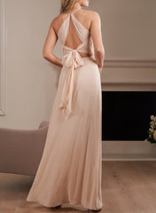 A-Line/Princess Halter Floor-length Long Bridesmaid Dresses