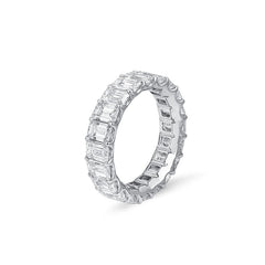 White Gold Sterling Silver Emerald Cut Women's Eternity Ring Set