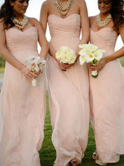 A-Line/Princess Sweetheart Sleeveless With Ruched Long Chiffon Bridesmaid Dresses for Women
