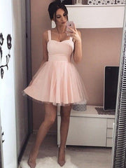 A-Line Sweetheart Ruched Tulle Homecoming Dresses