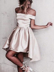 A-Line Off-the-Shoulder Sleeveless Silk LIke Satin Homecoming Dresses