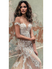 Trumpet/Mermaid Off-the-Shoulder Floor-length Lace Wedding Dress