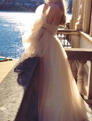 A-Line/Princess Off-the-Shoulder Floor-length Lace Wedding Dress