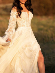 A-Line/Princess Beach Wedding Dress with Lace Insert