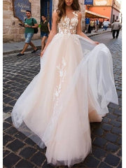 A-Line/Princess Beach Wedding Dress V Neck Sleeveless with Appliques