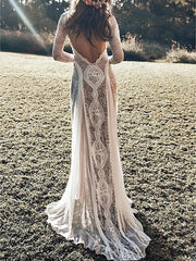 Sheath / Column Beach Wedding Dress 3/4 Length Sleeves with Appliques