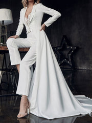 Long Sleeves Sweetheart Wedding Pant Suit Styles with Lace Appliques