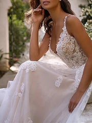 A-Line/Princess Sweetheart Wedding Dress Spaghetti Straps with Appliques